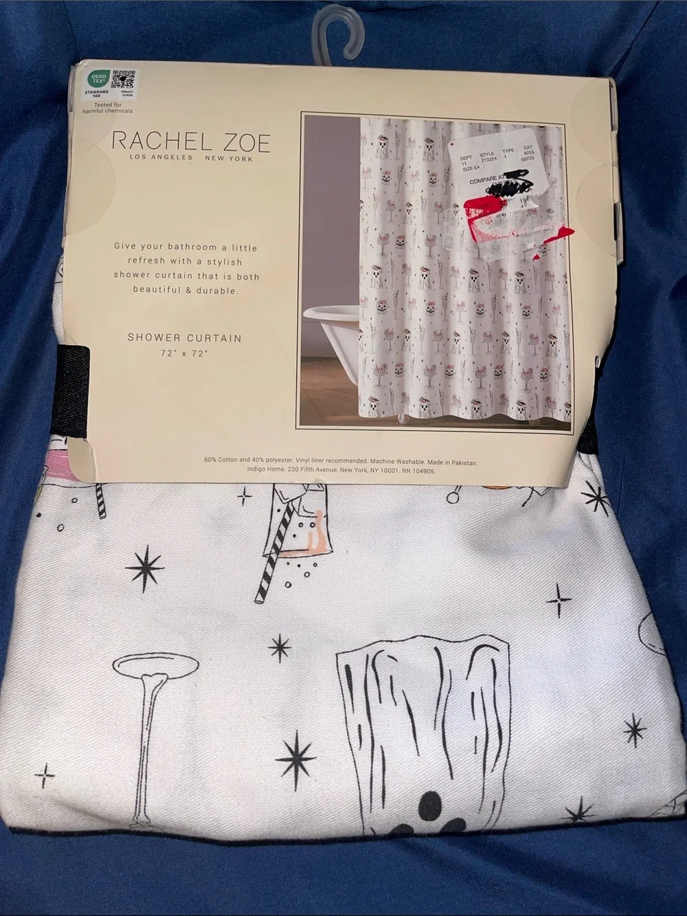 Rachel Zoe White Cocktail & Ghost Halloween Print Shower Curtain